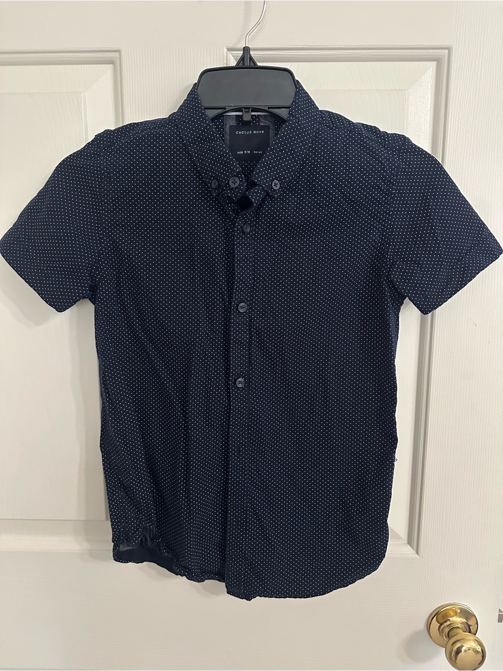 Nordstrom Rack Cactus Boys Short-Sleeve Navy Dot Button-Down Shirt